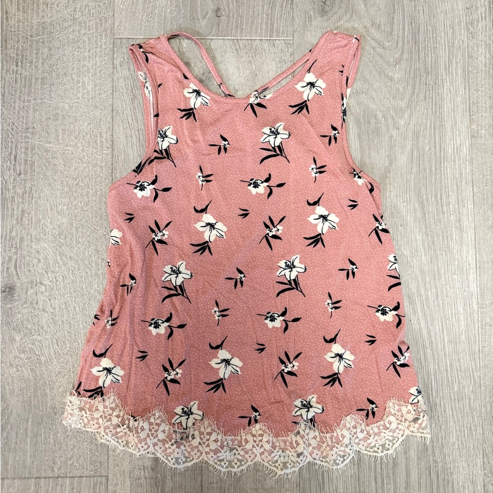 Floral Lace Trim Tank Top